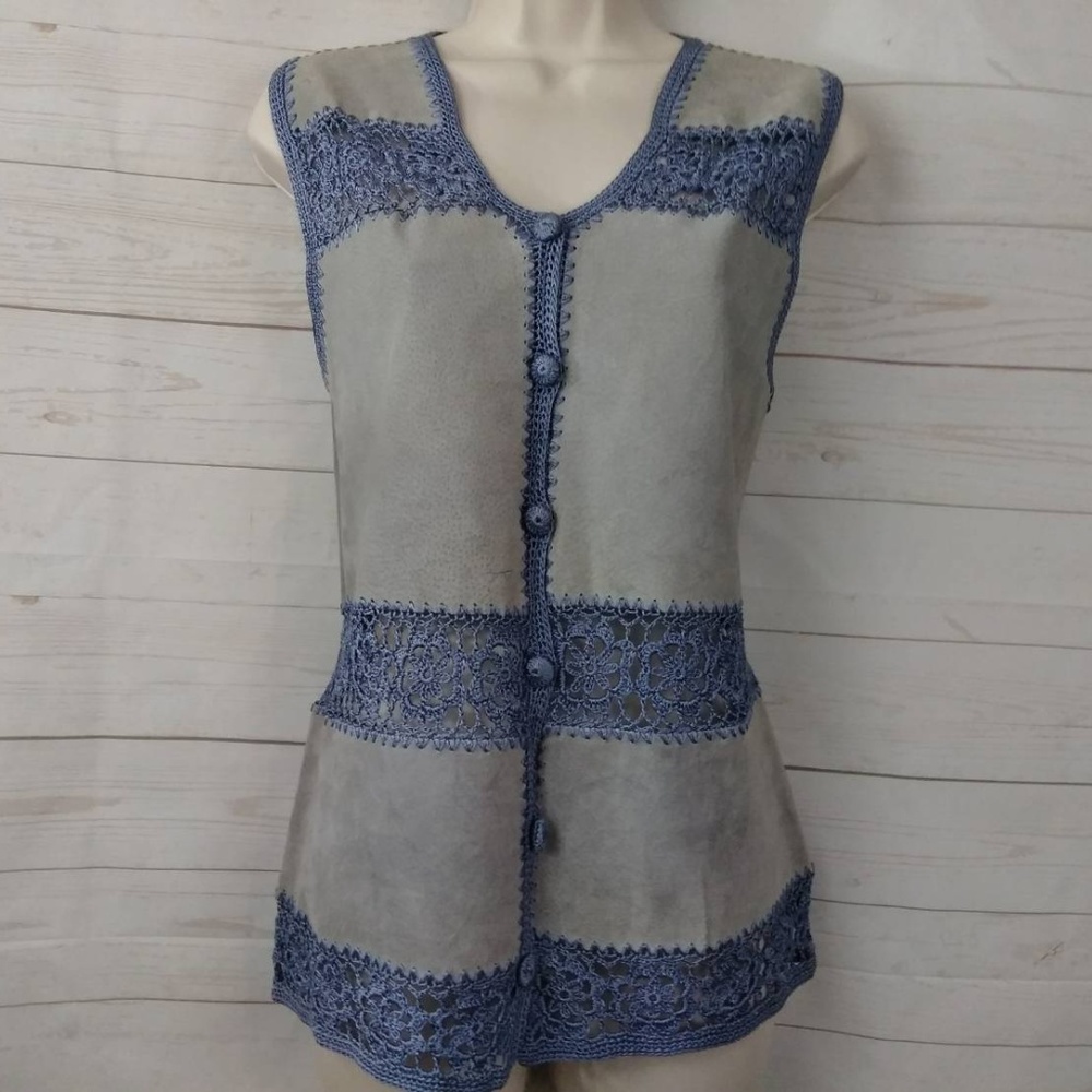 S.M.H Leather Crochet Lavender Vest LG